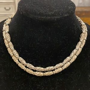 Vintage Antique Silver Tone Double Strand Choker Collar Statement Necklace